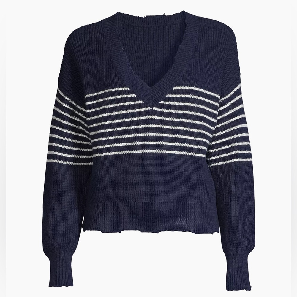 NWT 525 America Lea Distressed Stripe Cotton Pullover Sweater
